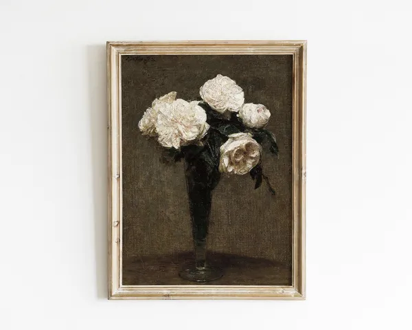 Rose Oil Painting Print, Vintage Floral Still Life