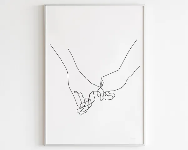 Pinky Swear Line Drawing, Minimalist Couple Art Print
