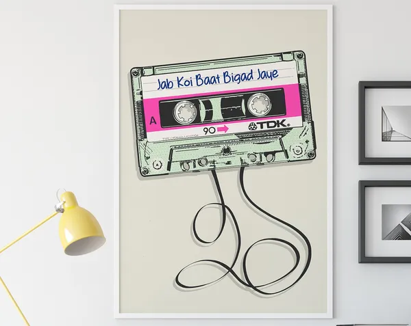 Personalised Indian Bollywood Song Poster, Retro Cassette