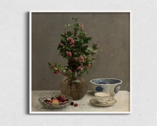Still Life With Cherries, Vintage Fruit Art Print