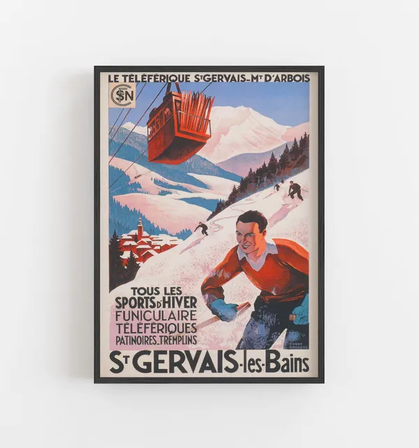 Vintage France Ski Poster, Winter Sports Travel Poster