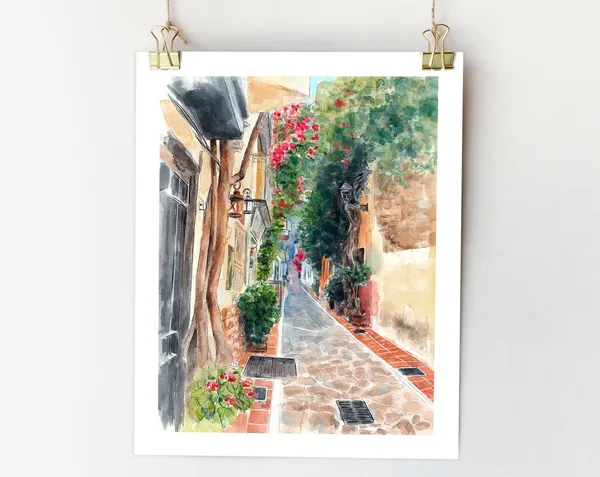 Marbella Spain Travel Poster, Watercolor Sketch
