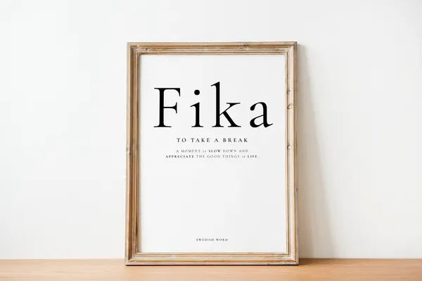 Fika Definition Art Print, Scandinavian Typography