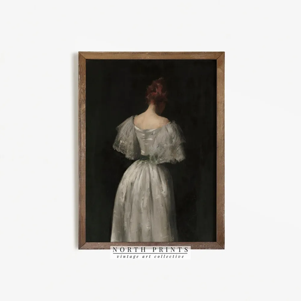 Moody Portrait Woman Painting, Vintage Dark Academia