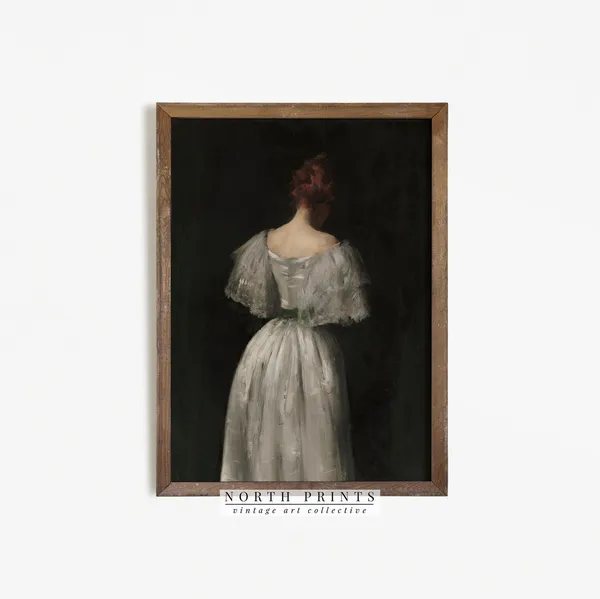 Moody Portrait Woman Painting, Vintage Dark Academia