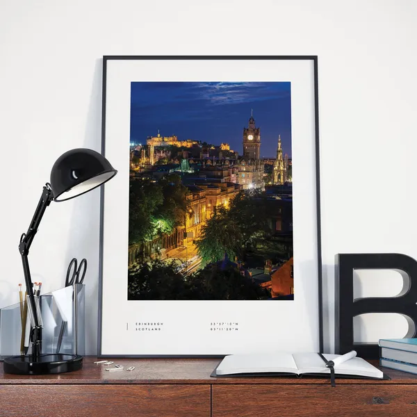 Edinburgh Coordinates Travel Poster, Castle Wall Art