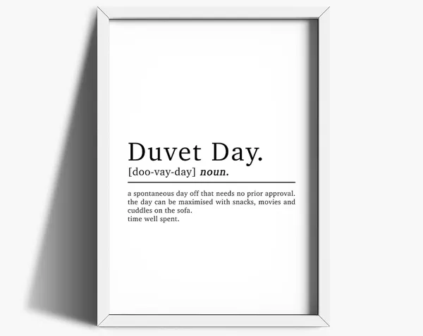 Duvet Day Definition, Bedroom Typography Art Print