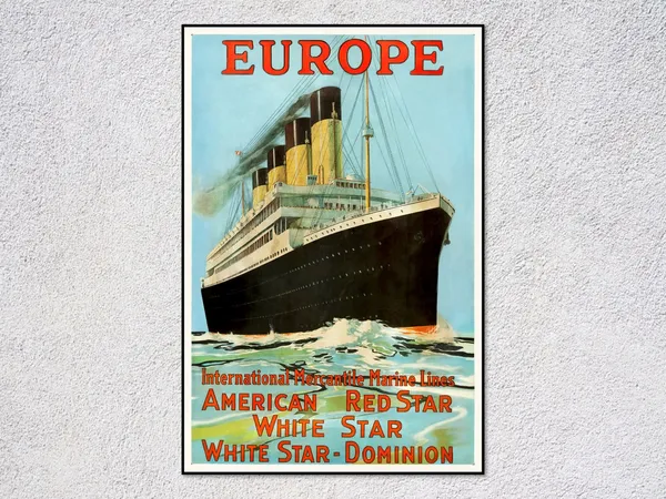 White Star Line Europe to America Vintage Travel Poster