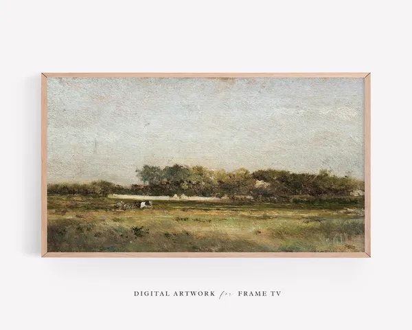 Vintage Landscape Painting, Farmhouse Wall Art Print