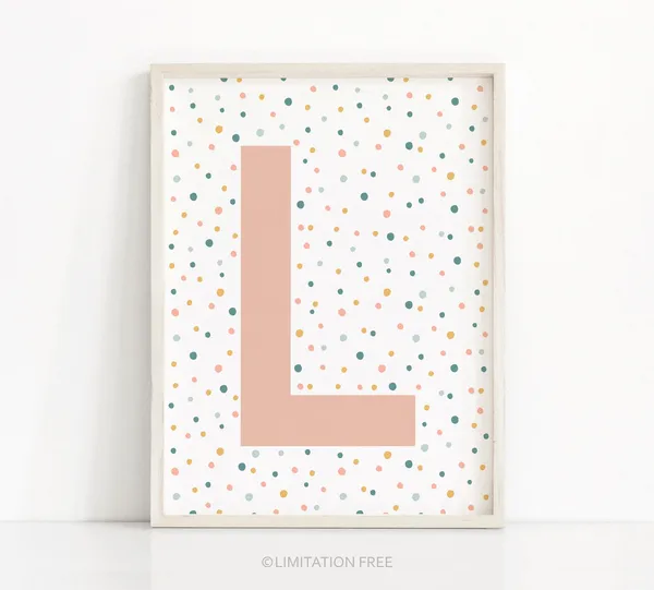 Letter L Nursery Wall Art, Coral Initial Print