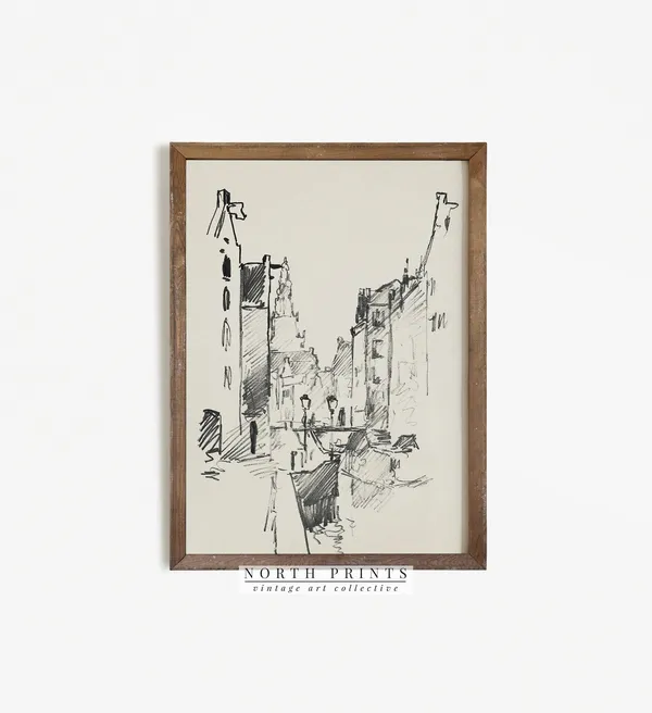 Vintage Amsterdam Cityscape Sketch Art Print