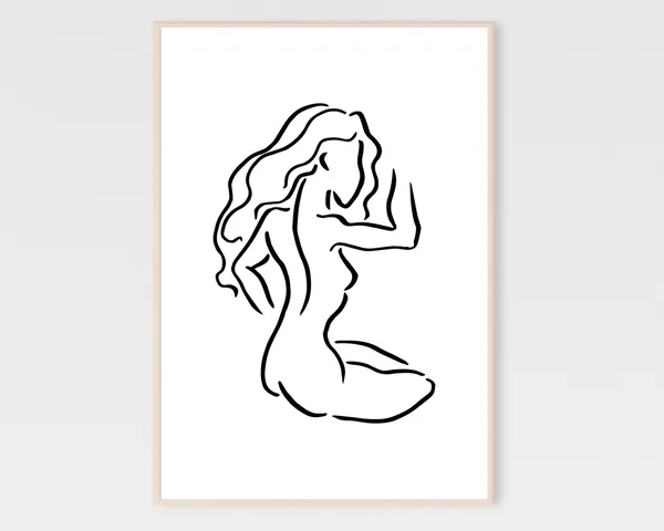 Woman Figure Line Art Art Print, Abstract Nude