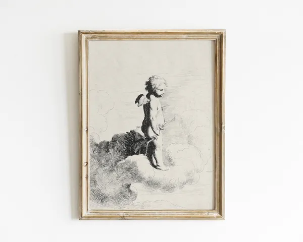 Vintage Cupid Valentine Decor, Antique Figure Art Print