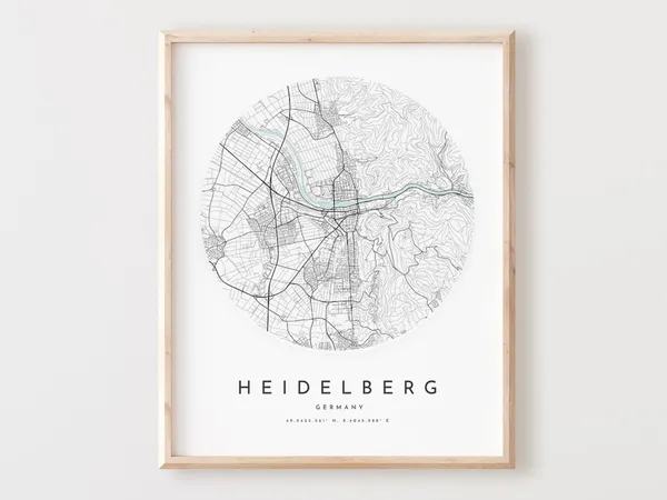 Heidelberg Map City Street Art Print