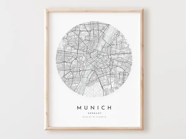 Munich Map Print, City Street Travel Poster