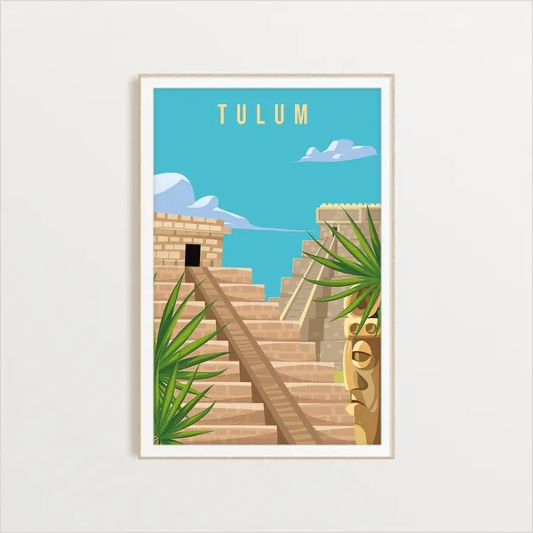 Tulum City Poster, Mexico Travel Illustration