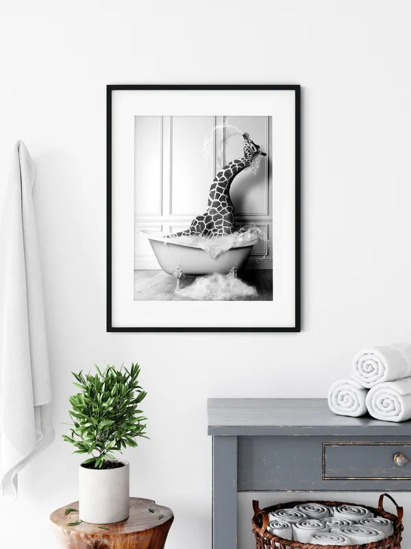 Cute Giraffe In Tub Bathroom Animal Art Print