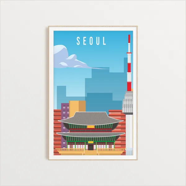 Seoul City Travel Poster, South Korea Art Print