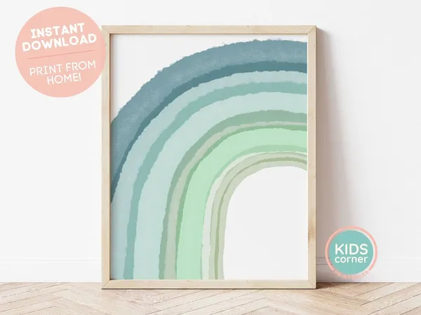 Green Rainbow Nursery Decor Wall Art Print