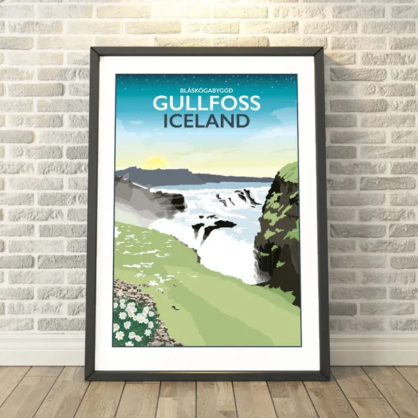 Gullfoss Waterfall, Iceland Travel Poster