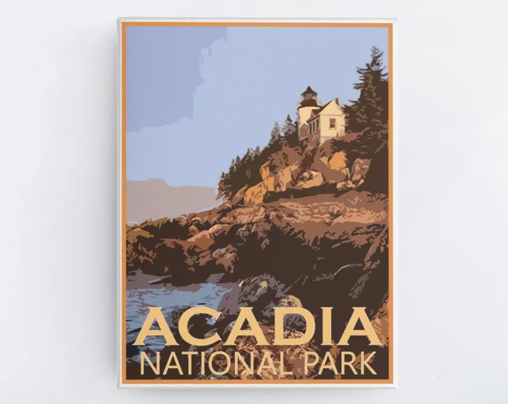 Acadia National Park Vintage Travel Poster, Maine