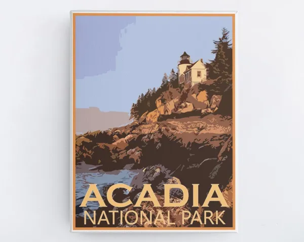 Acadia National Park Vintage Travel Poster, Maine