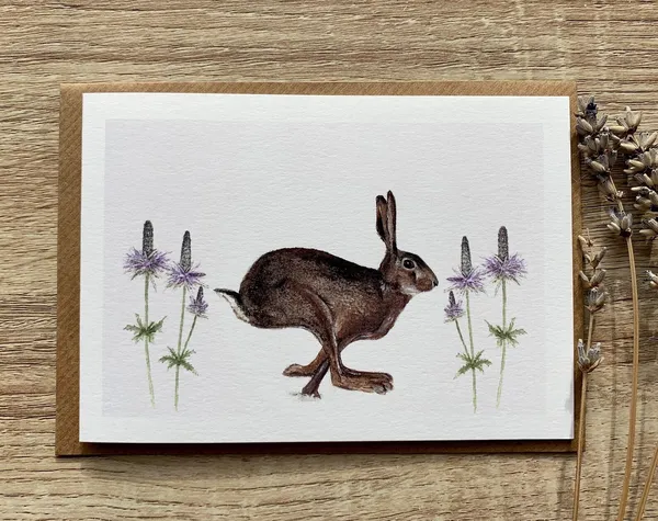 Hare Flowers Art Print, Botanical Wildlife