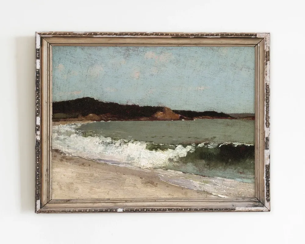Vintage Seascape Painting, Coastal Ocean Art Print