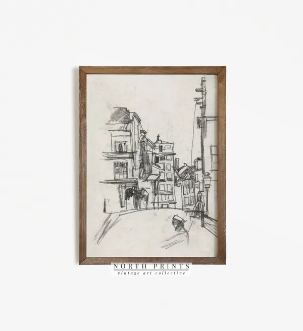 Vintage Cityscape Rough Sketch Architecture Art Print