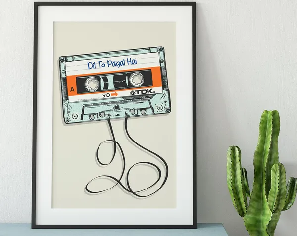 Personalised Indian Bollywood Song Poster, Retro Cassette