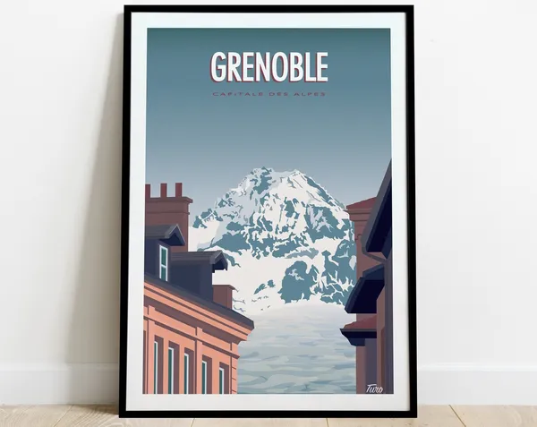 Grenoble Travel Poster, Vintage Alps Landscape