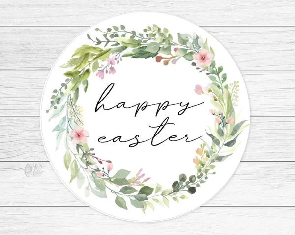 Happy Easter Round Tag, Watercolour Floral Poster