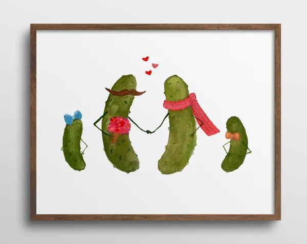 Whimsical Pickle Family With Mustaches Art Print