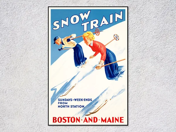 Vintage Maine Central Train in Snow, Railway Art Print