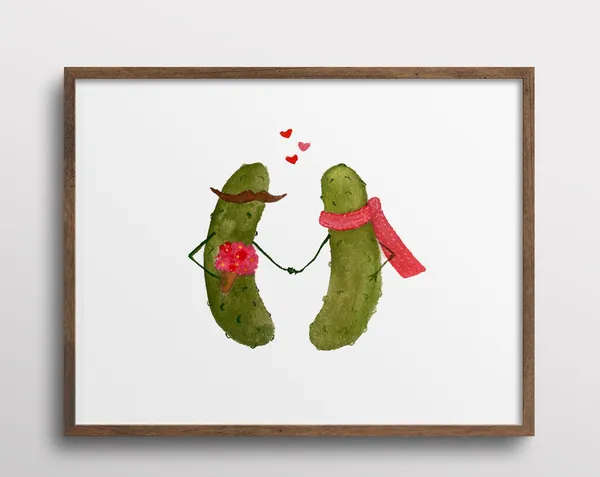 Whimsical Pickles With Mustaches In Love Art Print
