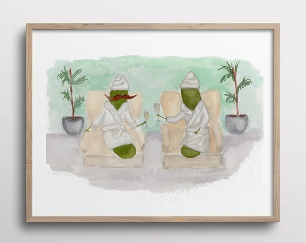 Whimsical Pickles With Mustaches Spa Watercolor Art Print