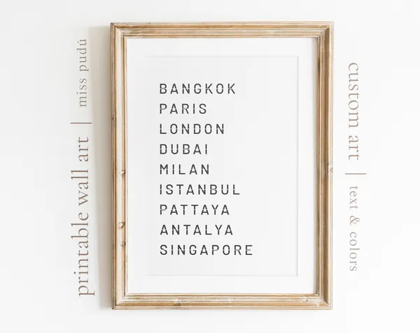 Custom Travel Art Print, Personalize City Destinations