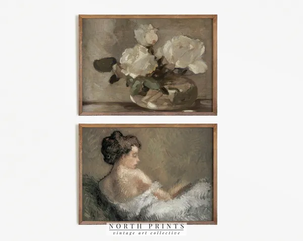 Vintage European Portrait and Floral Art Print