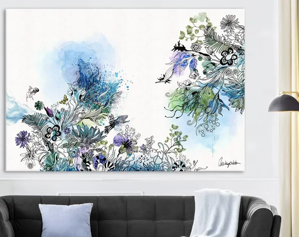 Blue Abstract Ocean Painting, Watercolor Wall Art