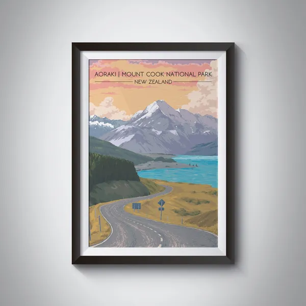 Aoraki Mount Cook National Park Vintage Travel Poster