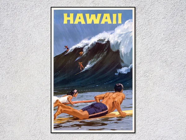 Vintage Hawaii Travel Poster, Retro Beach Art