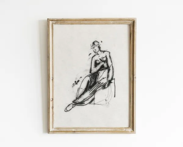 Minimalist Woman Line Art, Vintage Figure Art Print