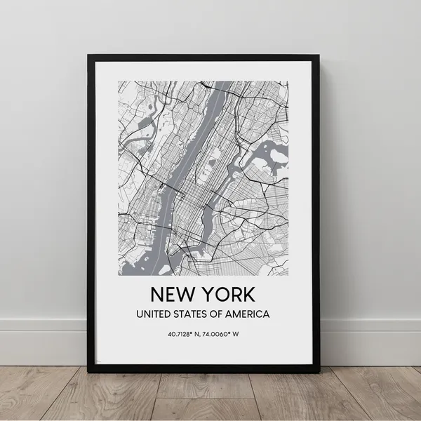 New York City Map Black and White Travel Poster