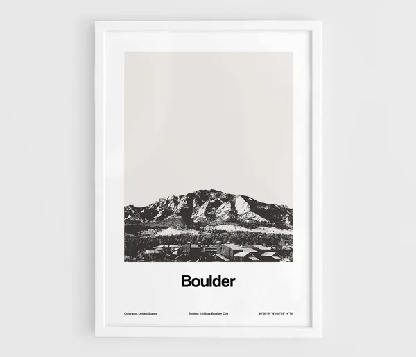 Boulder Colorado Minimalist Travel Poster, Flatirons