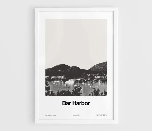 Bar Harbor Maine Skyline, Minimalist City Print