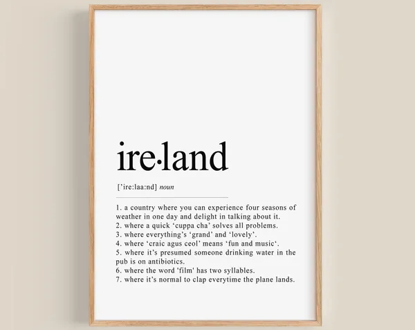 Irish Definition Wall Decor, Funny Ireland Art Print