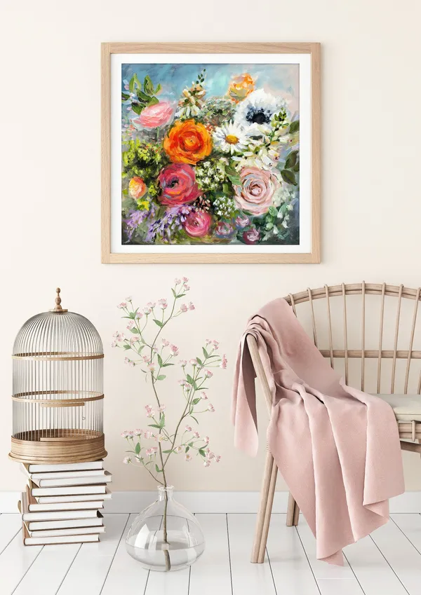Bright Garden Floral Painting, Botanical Art Print