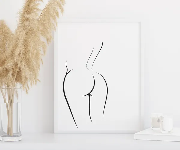 Line Bottom Bum Print, Nude Figure Line Art