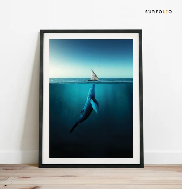 Blue Whale Sailboat Ocean Art Print