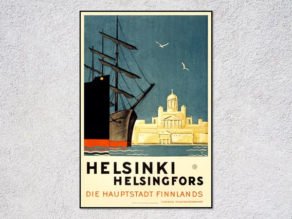 Vintage Helsinki Travel Poster, Retro Finland Art